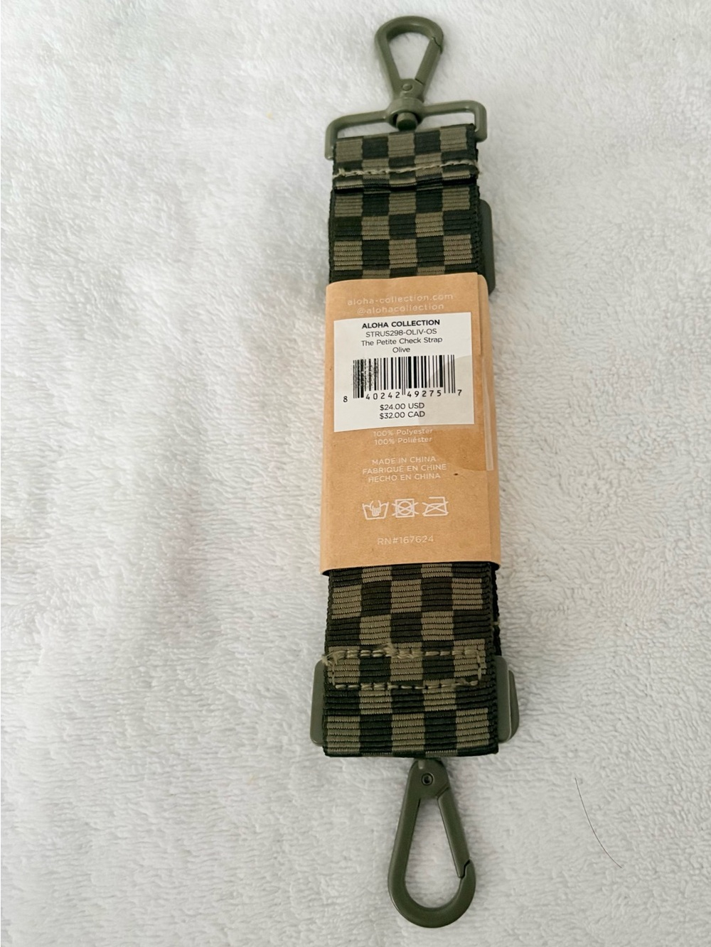 ALOHA Collection Olive Green Checkered Adjustable Strap New Retail $24 - Picture 3 of 3